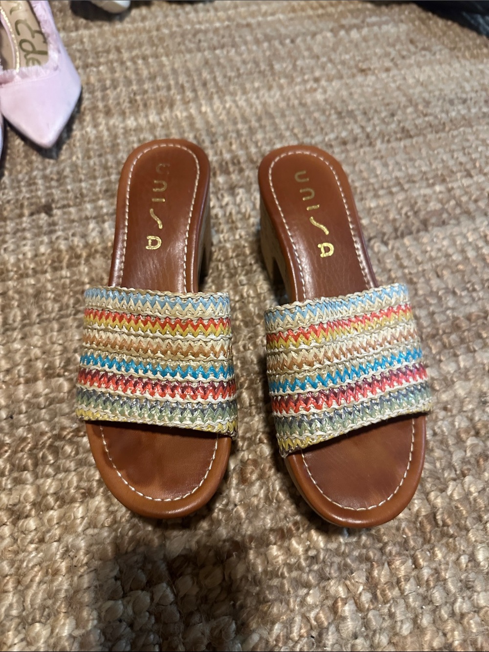 Unisa Multicolor Woven Slide Mules in Brown Footbed